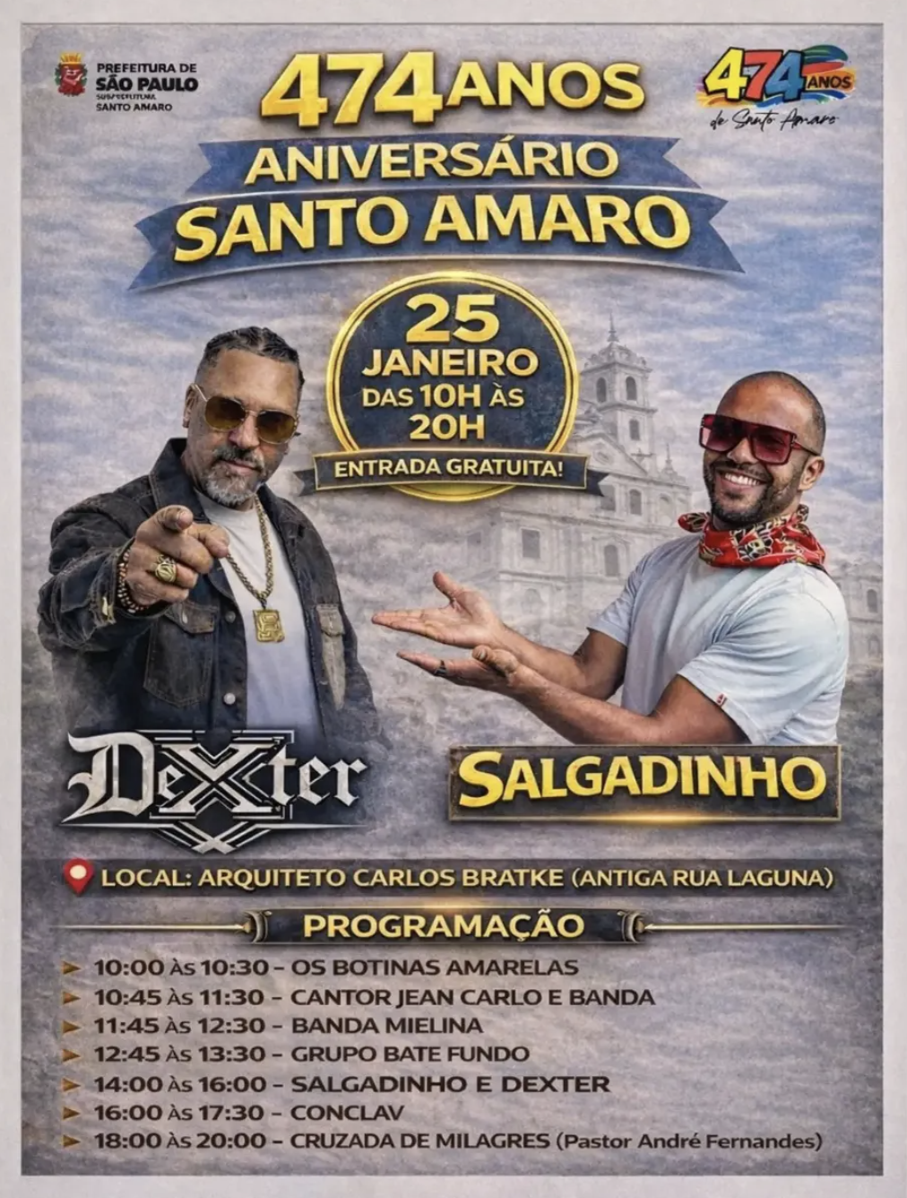 SHOW GRATUITO – 25/JAN – São Paulo & Santo Amaro